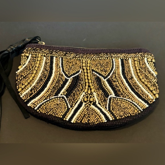 Anthropologie Jasper & Jeera brass black copper beaded pouch bag purse clutch - Picture 3 of 9